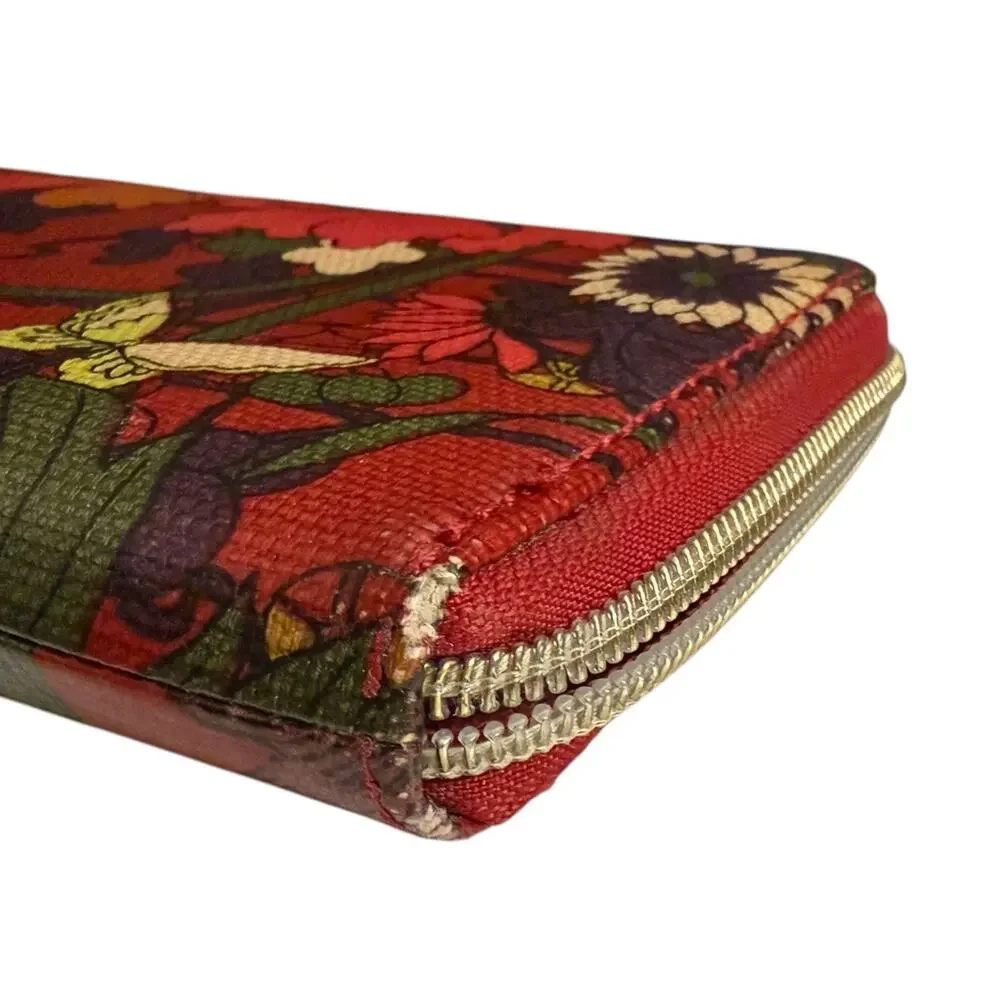 Sakroots Wallet Red Multi Floral Butterfly Zip Around CreditCard Slots READ - Picture 7 of 9